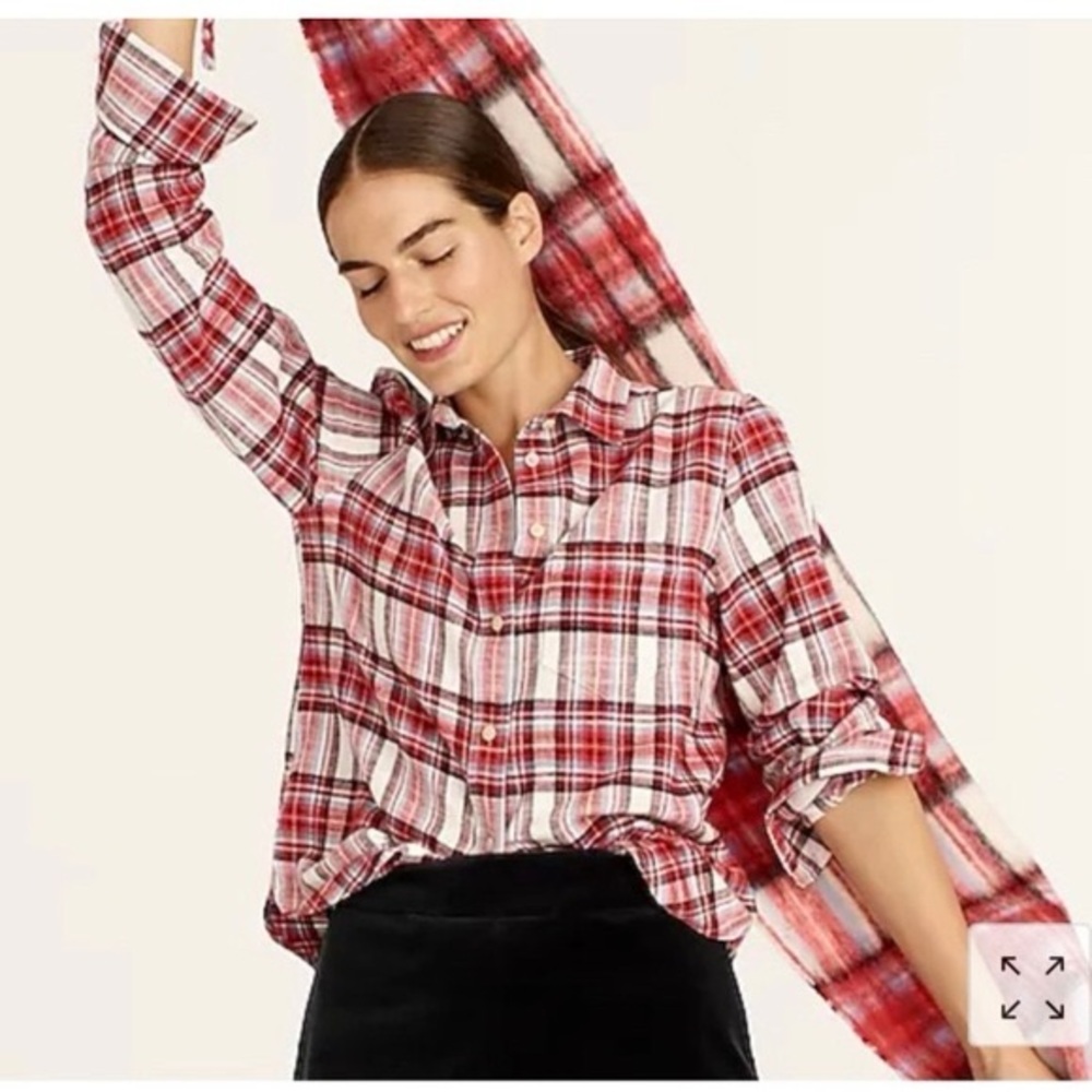 J crew classic Plaid women’s flannel button Women's Top red white size 0